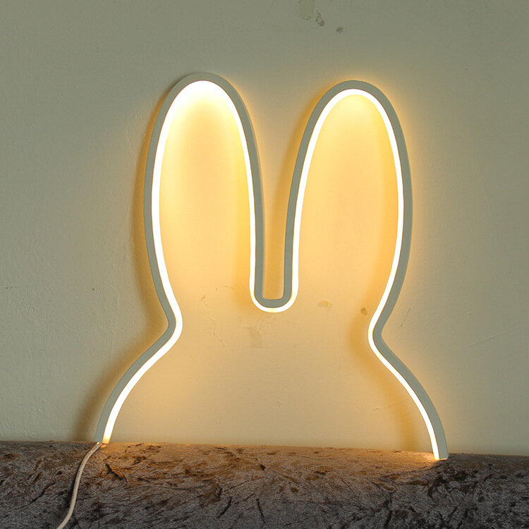 Kreative LED Bunny Neon Licht Zeichen Hochzeit Party Dekoration Neon Lampe Valentines Tag Jahrestag Wohnkultur Sterlingsilber-stille Stimmung