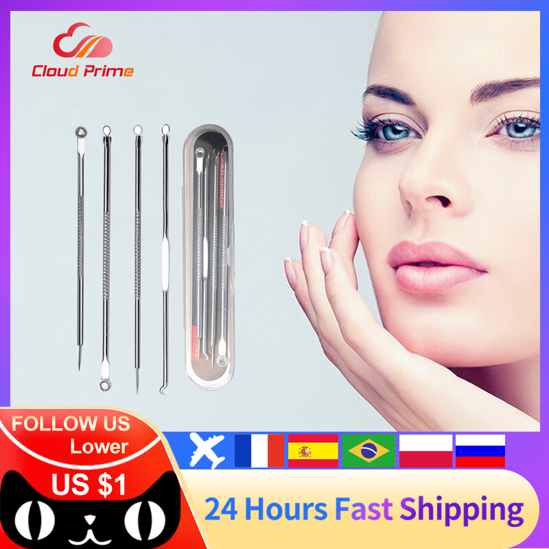 Kit de herramientas de belleza para el cuidado de la piel, Extractor de espinillas y acné, doble cabezal, removedor de espinillas, 4 unids/set