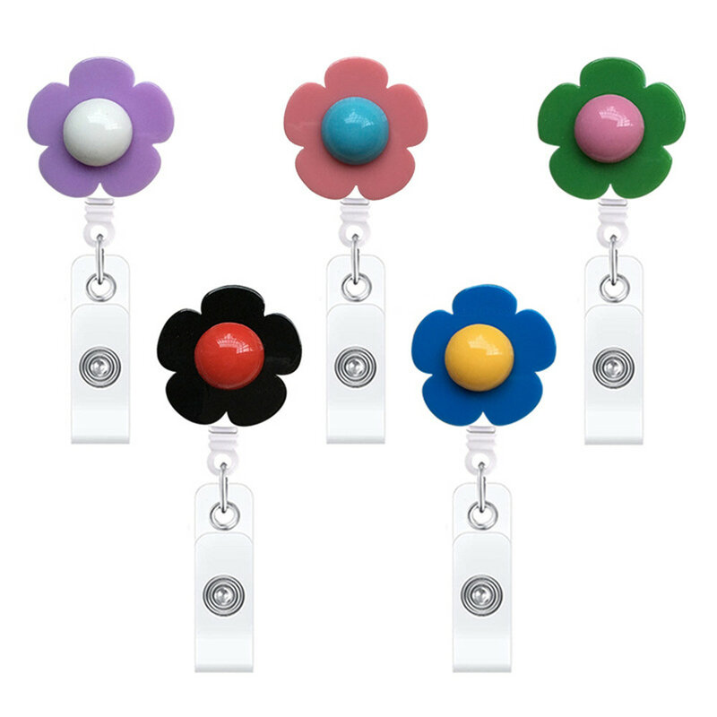 5 Color Cute Flower Shape Retractable Nurse Badge Reel Clip Badge Holder Students Doctor ID Card Holder School Office Supplies