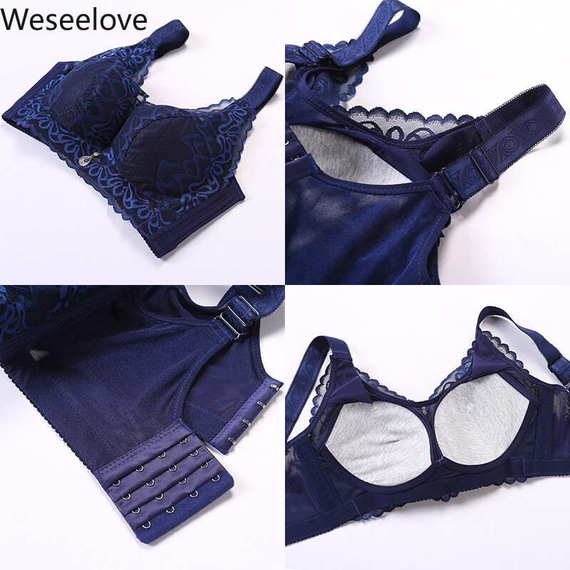 Weeelove-Conjunto de ropa interior femenina, lencería Sexy de encaje ajustable, sujetador activo delgado de talla grande, sujetador de realce sin huesos, M26