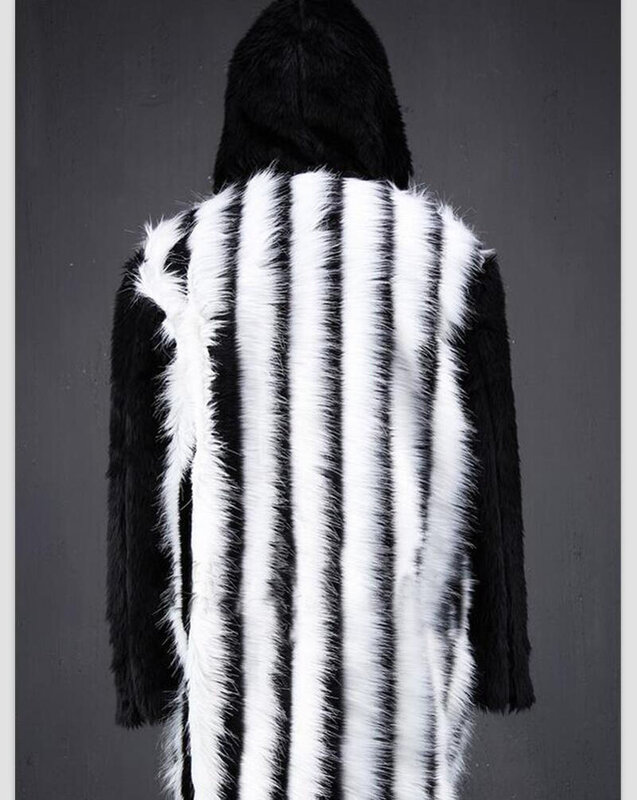 Abrigos de piel sintética para hombre, chaquetas con capucha de imitación de piel de zorro a la moda, abrigo informal de cintura ancha y larga, D621