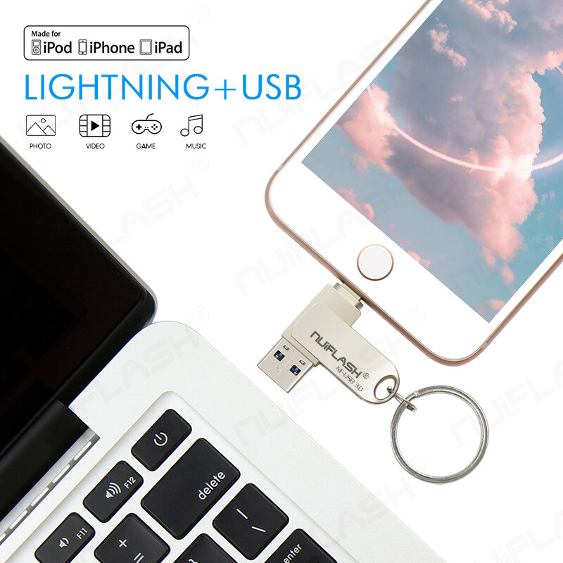 Chiavetta Usb pendrive per iPhone 6/6s/6Plus/7/7Plus/8/X Pen Drive 2 in 1 Usb/Otg/Lightning per dispositivi di archiviazione esterni iOS