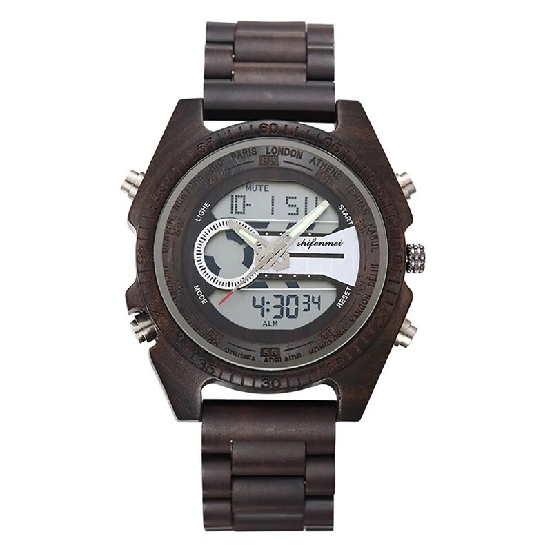 Shifenmei relógio do esporte dos homens 2020 topo de luxo marca relógio de madeira alarme relógios de pulso masculino relógios esportivos masculino de madeira relogio masculino