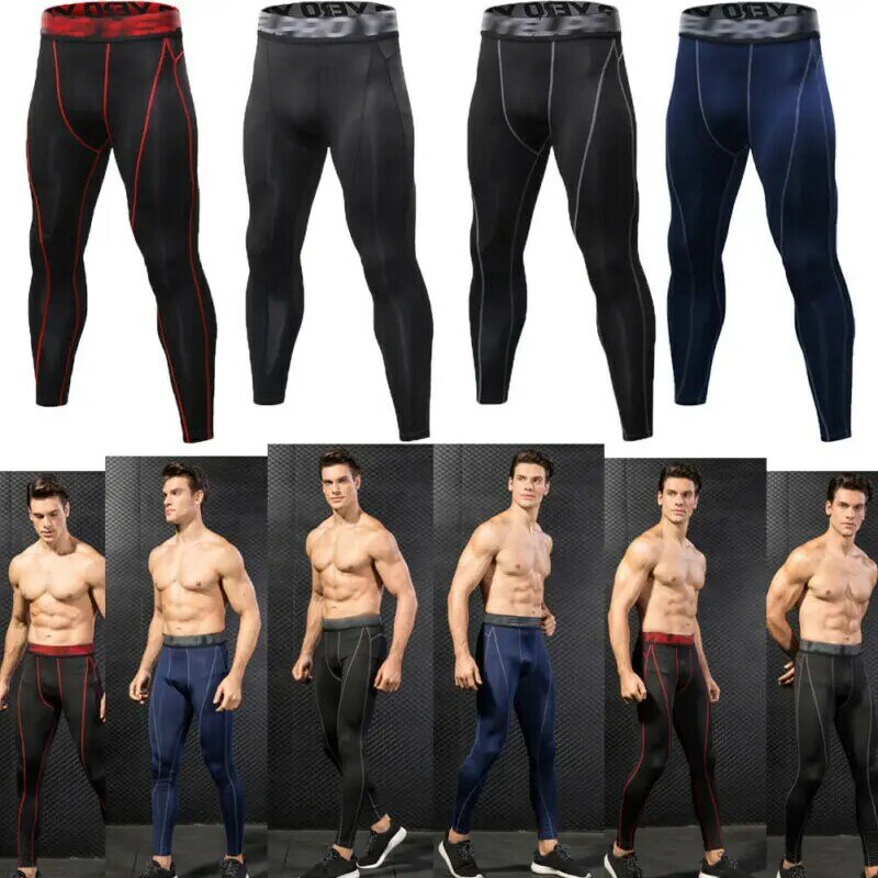 Мужские компрессионные длинные брюки базовый слой для бега спортивные дышащие быстросохнущие эластичные колготки с высокой талией для фит...