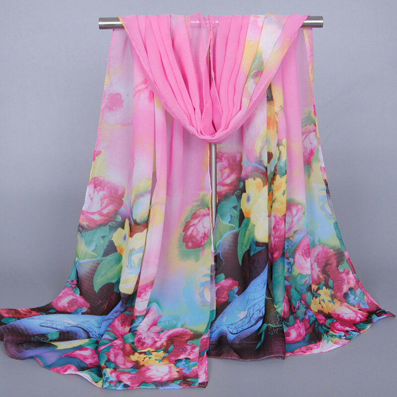 2021 kobiety drukuj szyfonowa szal z żorżety chustka luksusowa elegancka moda długi miękki szal Wrap hidżab lato ochrona przed słońcem szaliki