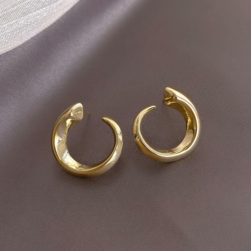 Goud Pigment Ring Eenvoudige Oorbellen Koreaanse Temperamentvolle Koude Stijl 925 Zilveren Stud Oorbellen Internet Celebrity Mode En