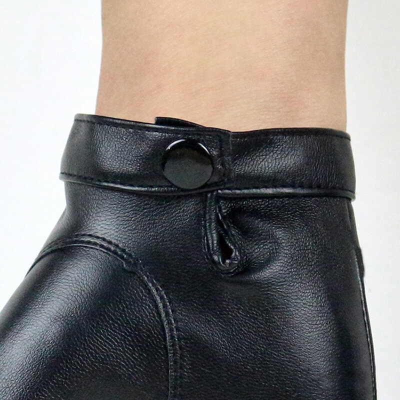 2021 mulheres preto couro do plutônio luvas sem dedos botão fêmea sólido quente metade dedo condução do motor do punk luvas grossas guantes