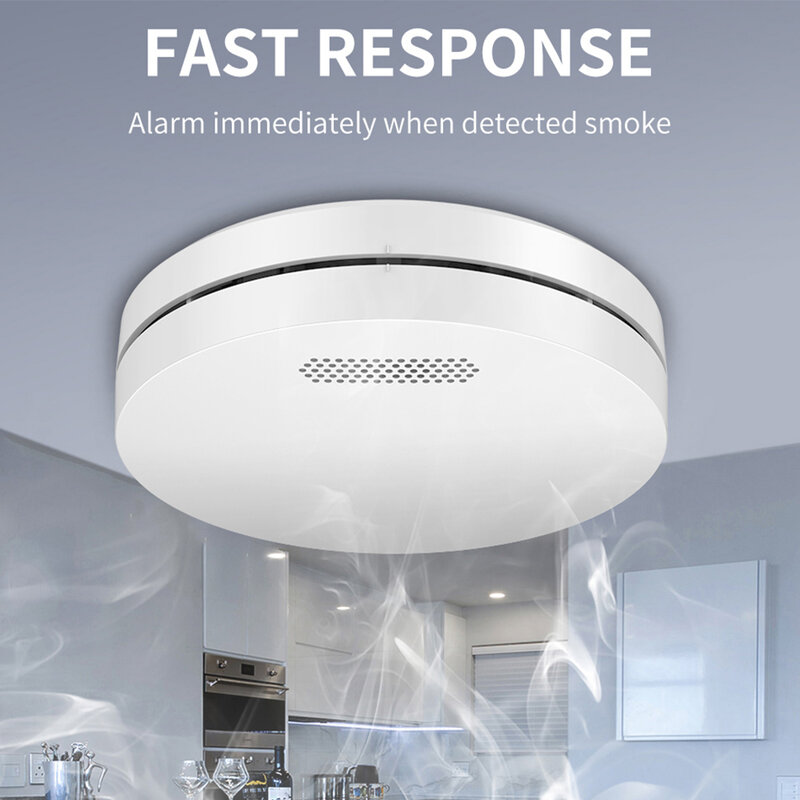 Tuya WiFi Sensor de humo Alarma Protección contra incendios 80DB Sirena Sonido Detector de humo Alarma de incendio Sistema de seguridad para el hogar Bomberos