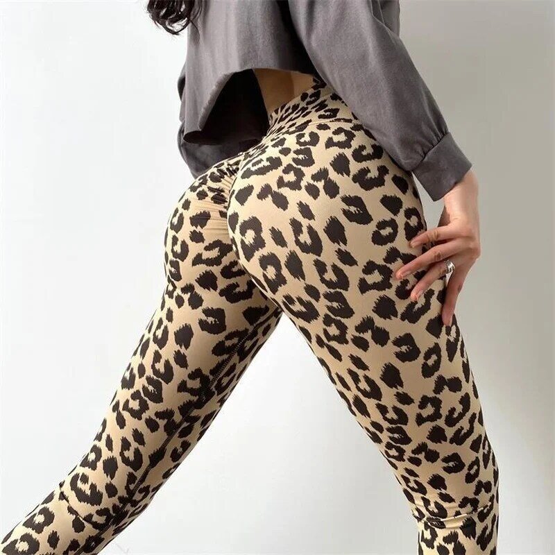 Celana Yoga Trendi 2021 Pakaian Gym Ramping Warna Leopard Hip Persik Legging Olahraga Wanita Celana Panjang Fitness Wanita