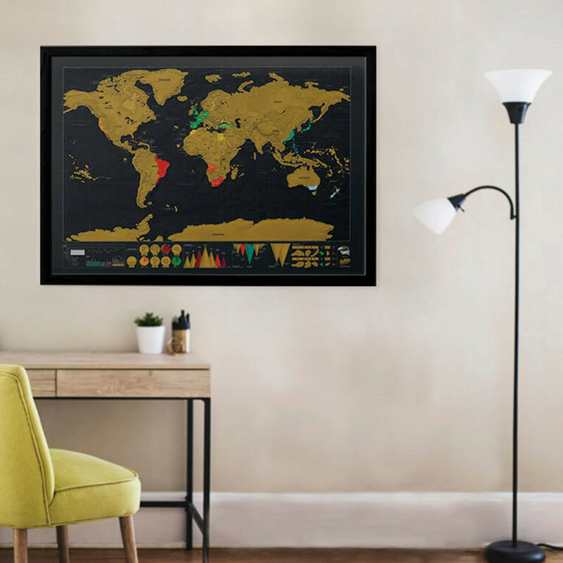 Deluxe ลบ World Travel Scratch Off World Map แผนที่ท่องเที่ยว Scratch สำหรับแผนที่ Room Home Office ตกแต่งสติ๊กเกอร์ติดผนัง 82.5x59.5cm