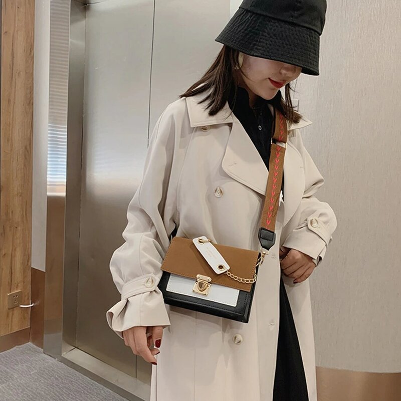 Kontrast Farbe Leder Umhängetaschen Für Frauen 2021 Reise Handtasche Mode Einfachen Schulter Tasche Damen Reise Cross Body Taschen