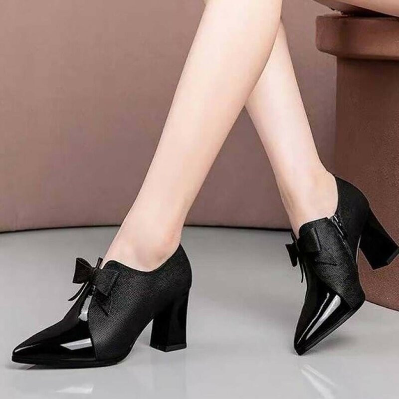 Zapatos de tacón alto sin cordones para mujer, zapatillas femeninas de Punta puntiaguda multicolor, zapatos clásicos de oficina