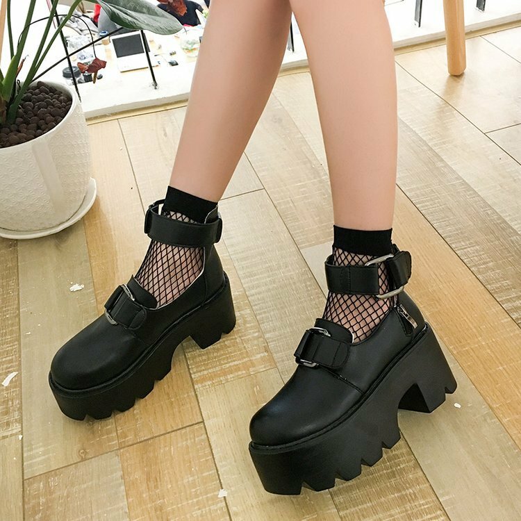 Lolita-zapatos Mary Jane gótico de cabeza redonda para chica japonesa, uniforme JK de cuero PU con correa de plataforma, zapatos negros impermeables