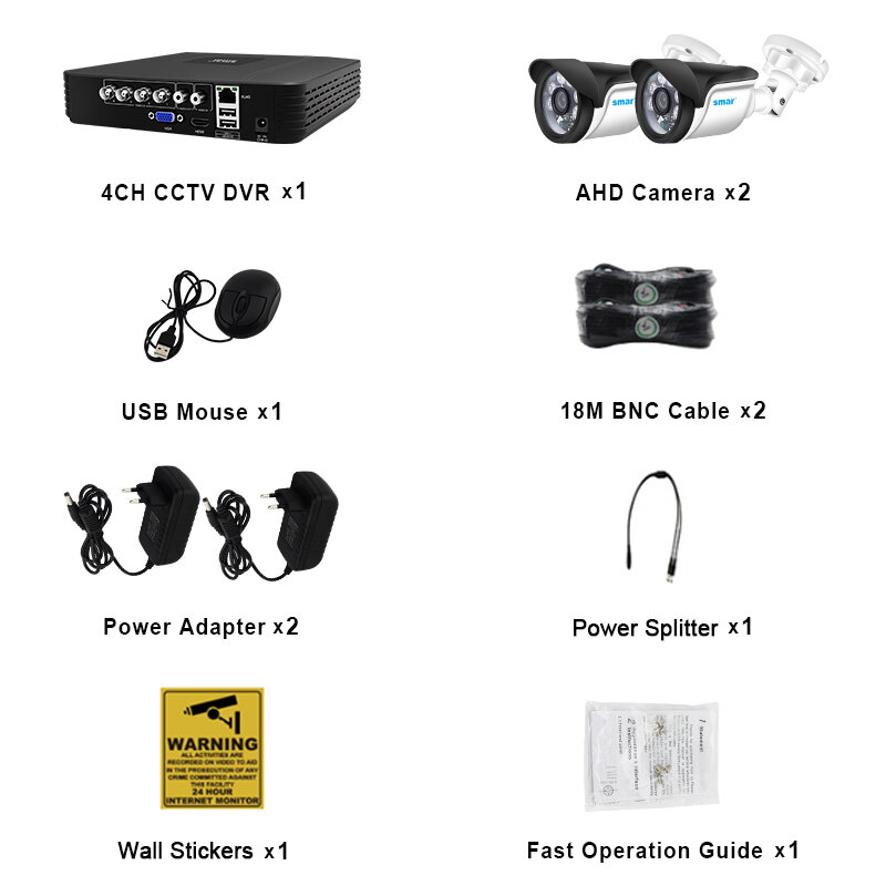 Sistema de videovigilancia Smar, sistema de seguridad CCTV, 2 uds, 720P/1080P, AHD, impermeable/cámara tipo bala, alarma de correo electrónico