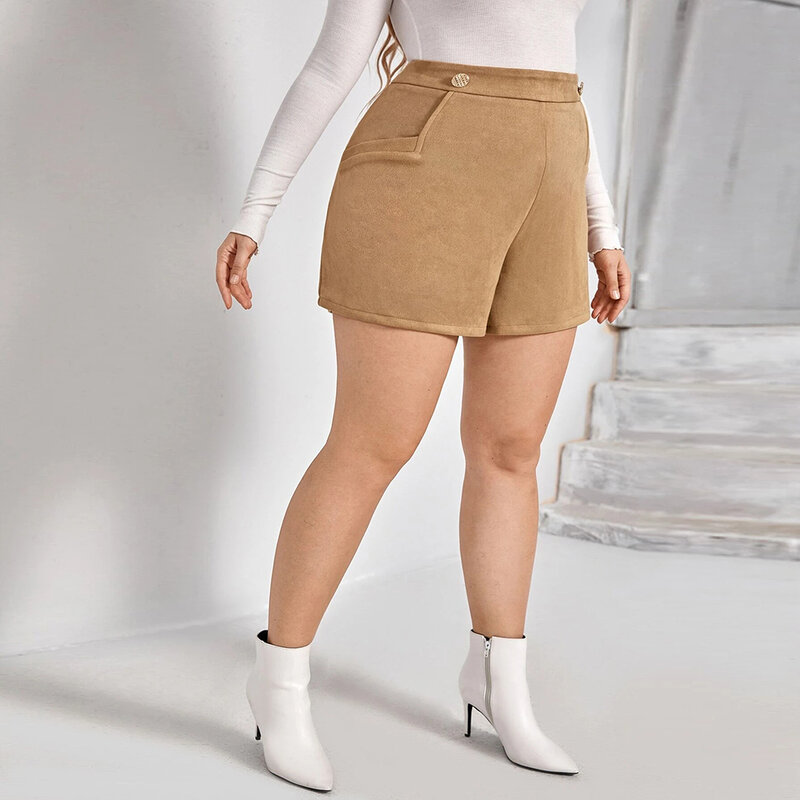 Mais tamanho calções femininos 4xl 2021 novo verão cáqui botão ajustar cintura alta curto harajuku bermudas largas pernas shorts de algodão