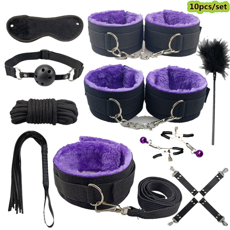 Fetish Sex Toys for Women BDSM Sex Bondage Restraint Kit Adult Games Erotic Toys Exotic Accessories Collar Gag Handcuffs for Sex