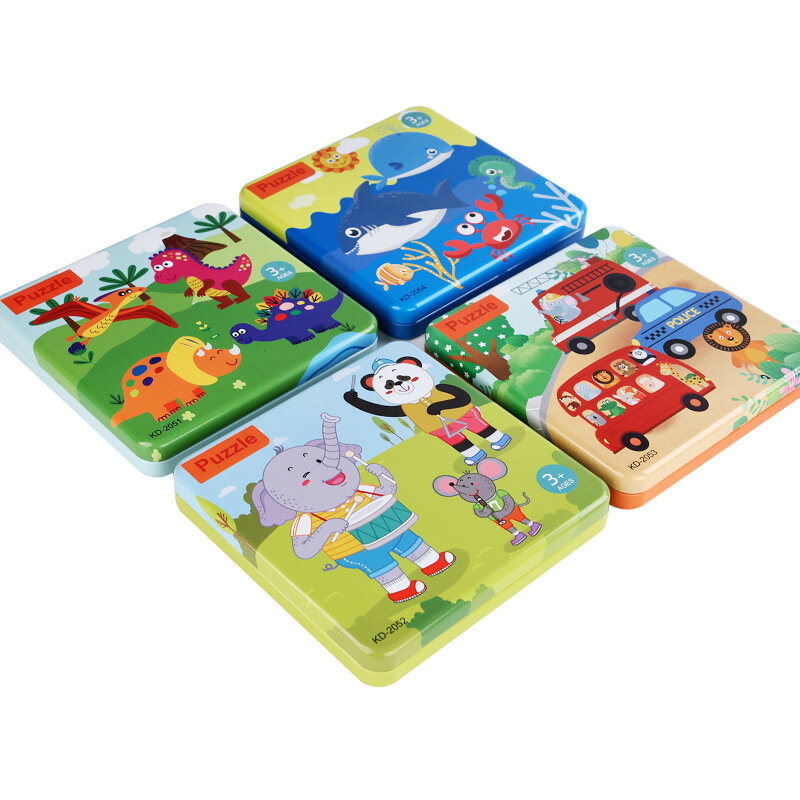 The new four-in-one wooden iron box advanced jigsaw puzzle wooden jigsaw puzzle toy for early childhood education
