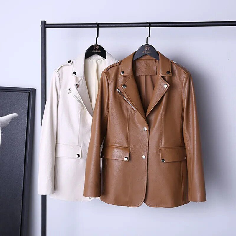 女性の本革のジャケット,ユニークなブレストのオートバイのスーツ,短いコート,新しい2021