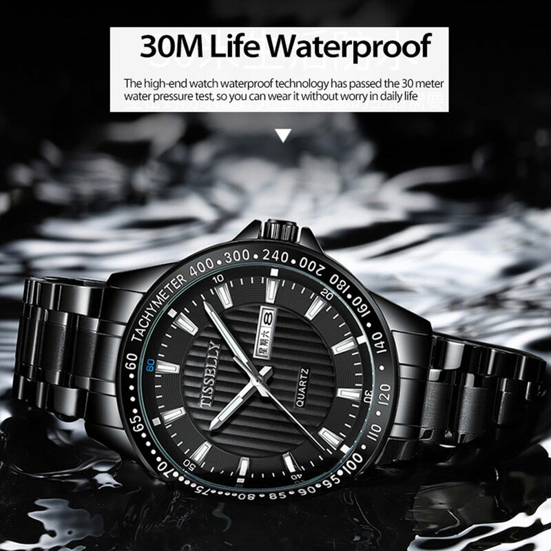 Reloj de plata de acero inoxidable para hombre, resistente al agua, con fecha, luminoso, de cuarzo, de pulsera Simple de lujo