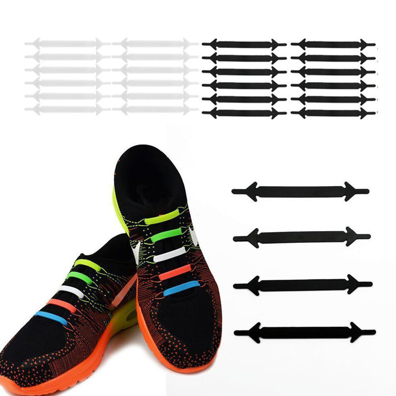 Cadarços de silicone elásticos para sapatos 12, cadarços criativos preguiçosos sem gravata de borracha para tênis casual