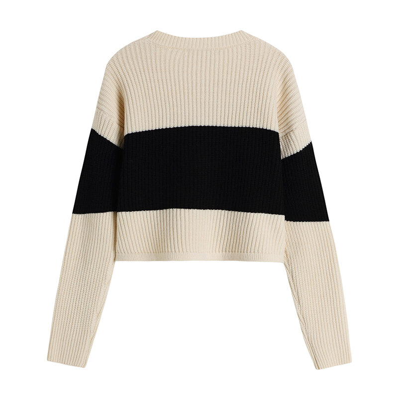 Damskie swetry z dzianiny koreański Fashion Stripe sweter z wełny dla kobiet 2021 jesień z długim rękawem O-neck dzianina casualowa eleganckie koszule