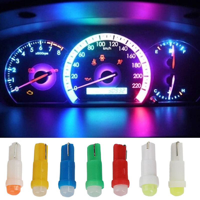 10pcs T5 Led Bulb Car Led Interior Dashboard Gauge Lamps 1SMD W1.2W W3W Wedge Warming indicator Wedge Yellow Blue