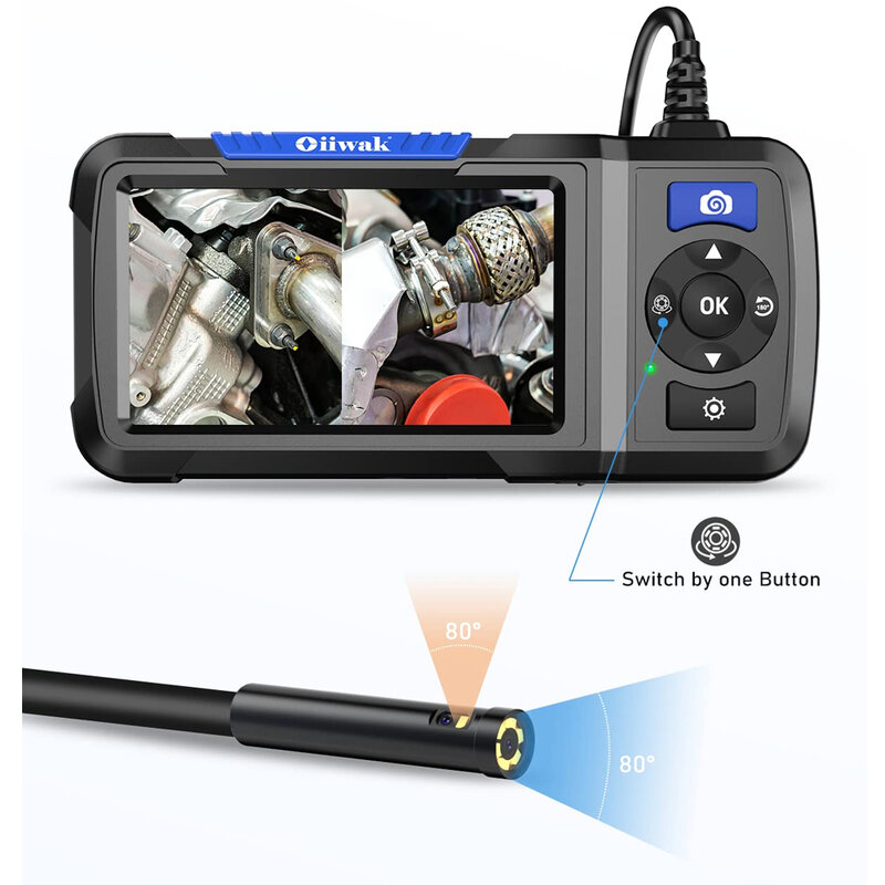 Kamera Endoskopi Oiiwak Lensa Ganda 4.5 "IPS 1080P IP67 Kamera Endoskopi Pemeriksaan Ular Tahan Air 32GB Pipa Saluran Pembuangan