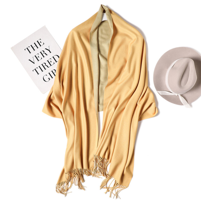 Écharpe double face en cachemire pour femmes, châle pashmina, enveloppe bandana, pompon, à la mode, 2019
