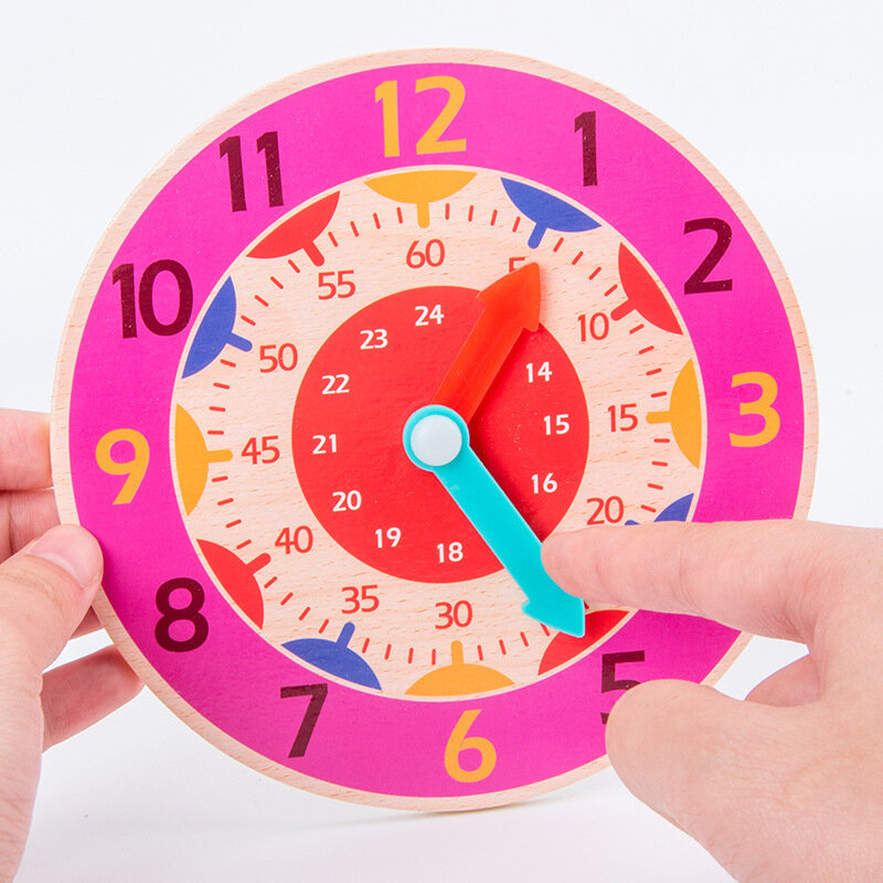 Kinder Holz Uhr Spielzeug Stunde Minute Sekunde Erkenntnis Bunte Uhren Spielzeug für Kinder Früh Vorschul Lehrmittel