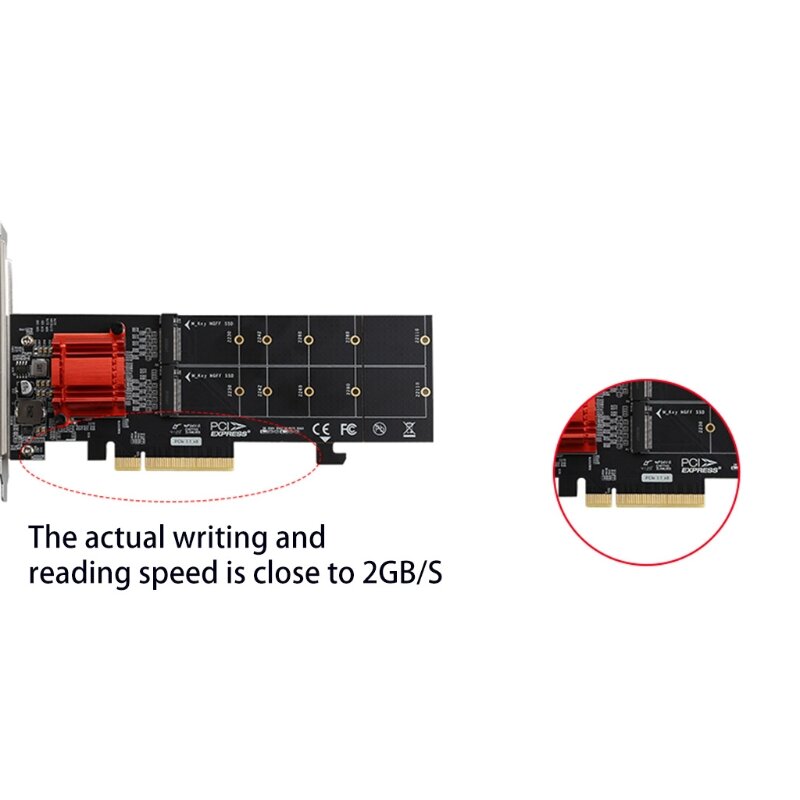 Adaptador PCIe 3,1x8 ASM1812 a 2 puertos M.2 SSD, tarjeta de expansión, convertidor Dual m-key a Pci-e para NVME 2230-22110 SSD
