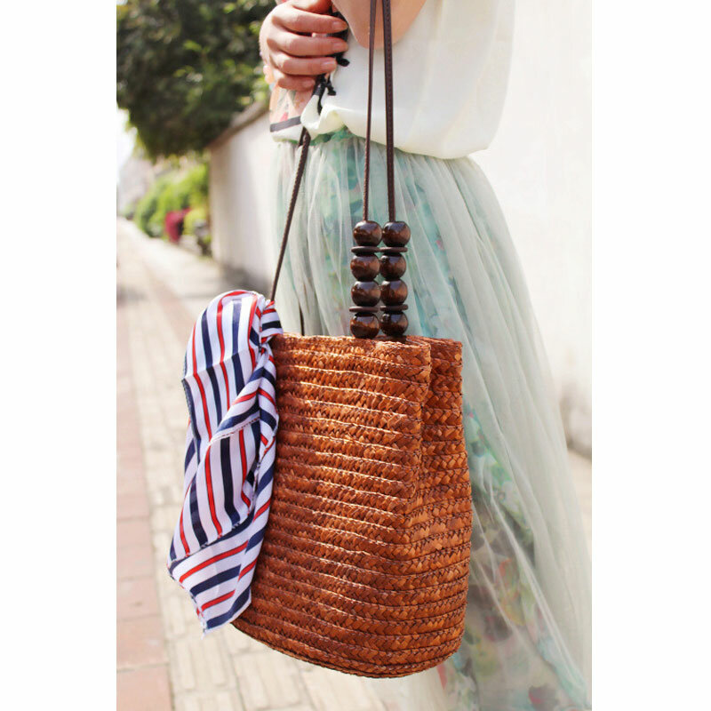 Женская Плетеная соломенная сумка YoReAi, летняя пляжная сумка ручной работы из ротанга, Большая вместительная кожаная сумка через плечо в бог...