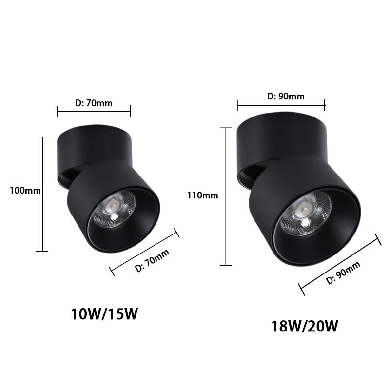 Qiuboss nova superfície led spotlight 220v para cozinha pode ser escurecido lâmpadas de teto led cob 10w 20w dobrável luz de ponto para iluminação interna