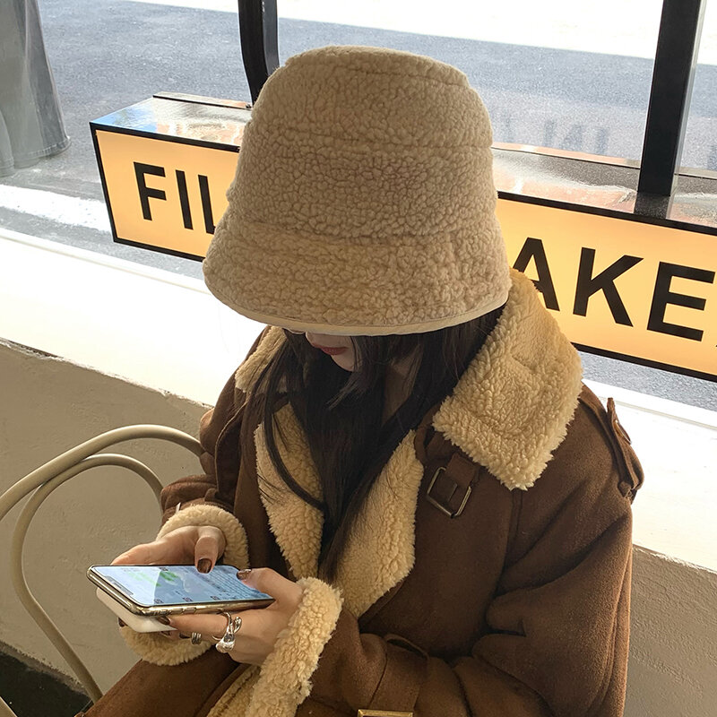 Yang gao mao 모자 여성 인기 브랜드 가을과 겨울 한국 스타일 올 매칭 빈티지 구체적인 얼굴 작은 버킷 캡