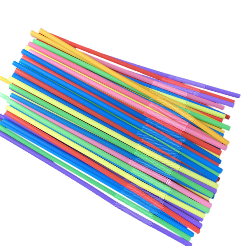 100pcs Plastic Drinking Straws 8 Inches Long Multi-Colored Striped Bedable Disposable Straws Party MultiColore Rainbow Straw