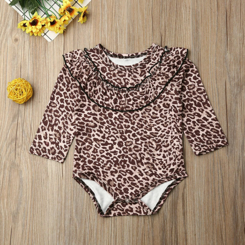 Macacão plissado de leopardo para meninas pudcoco, roupas de outono para bebês com suporte para atacado