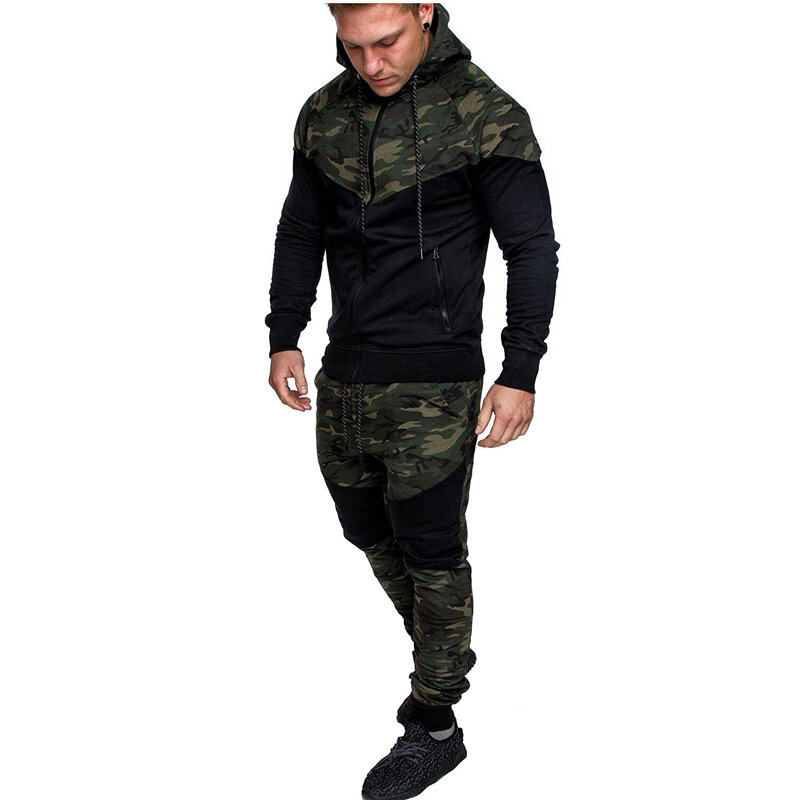 ZOGAA Men Tracksuits Spring Summer New Sweatsuit Hooded Camouflage Sweatshirt Pants 2 Piece Pant with Tops Sets Man Tracksuit