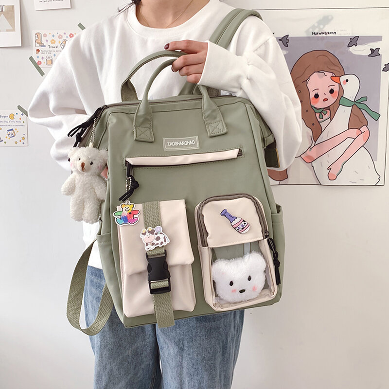 Mochila Kawaii para mujer, bolso escolar de viaje para chica adolescente, mochila de gran capacidad para ordenador portátil con regalos de oso de felpa