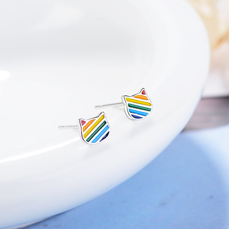 FENGLI Lovely Children Stud Earrings Oil Bee Whole Cartoon Small Earring Silver Color Rainbow Colorful Jewelry Women 2019 Gift