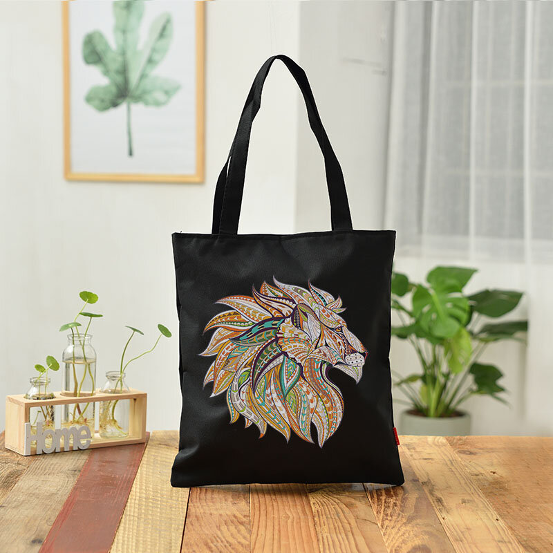 Shopping Bags Animal Totem Women's Bag Customizable Fabric Hand Canvas Shopper Woman Groceries Luxury Designer Handbag Handbags