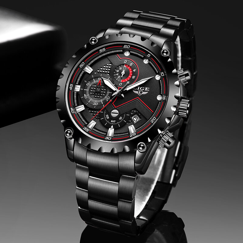 Relogio Masculino LIGE New Men Watches Top Luxury Brand Fashion Sport Waterproof Chronograph Male Stainless Steel Wristwatch Men