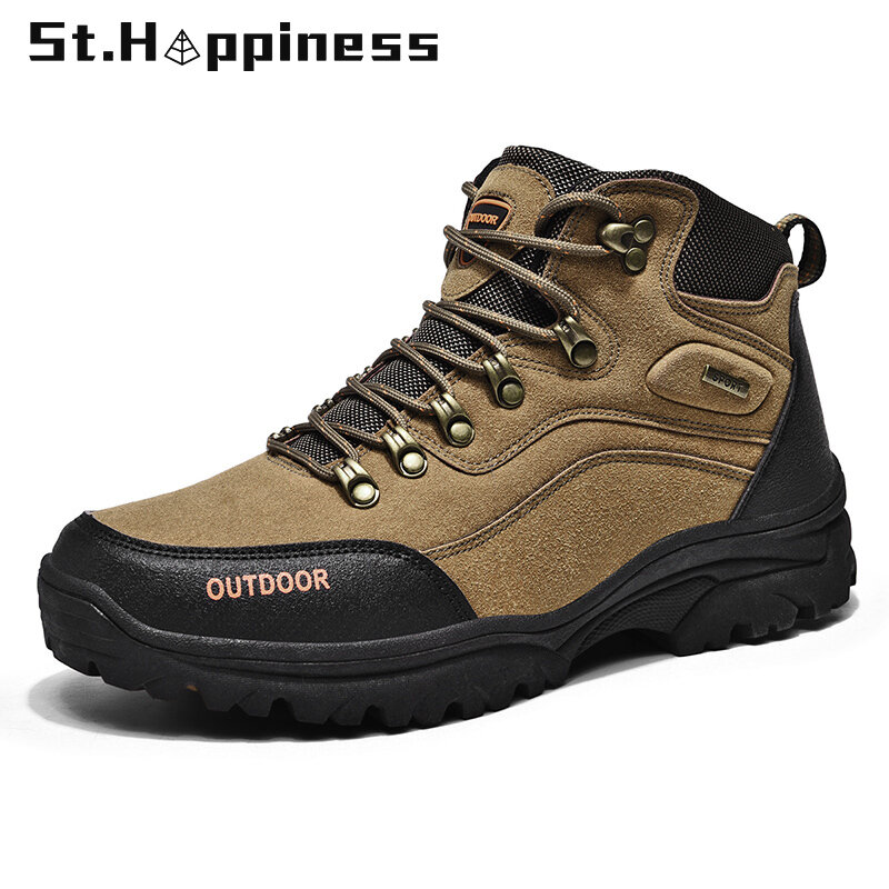 2021 New Winter Men Boots Fashion Leather Waterproof Casual Walking Boots Outdoor Non Slip Hiking Boots Zapatos Hombre Big Size