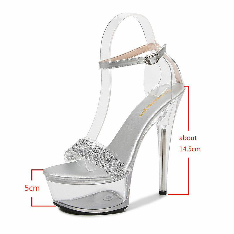 Crystal clear sandals Walking Show Stripper Heels Clear Shoes Woman Platforms High Heels Sandals Women Sexy Fish Mouth Shoes2023