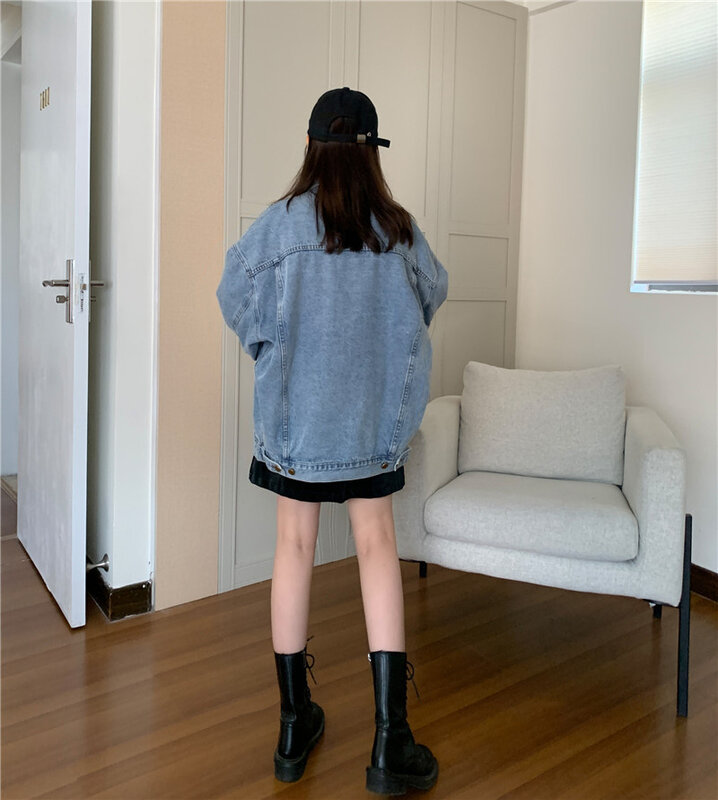 Denim Jacket Women&#39;s Spring Versatile Korean Style Loose New Oversize Workwear Clothes Ins Fashion