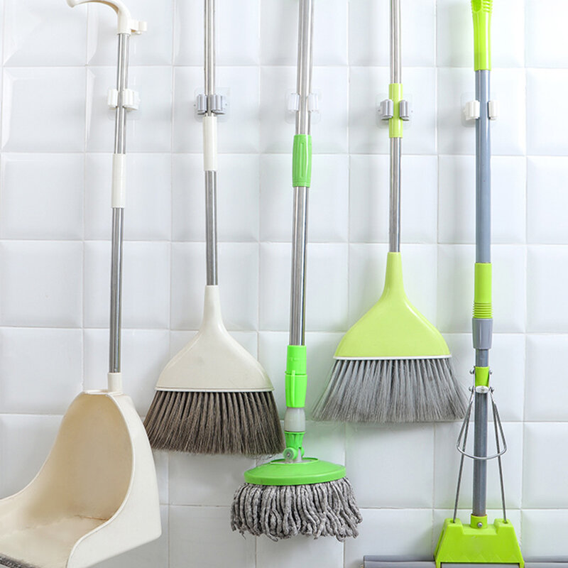 Bathroom Organizer Traceless Wall Mounted Broom Holder Nail-Free Storage Brush Self Adhesive Home Door Clamp Mop Hook
