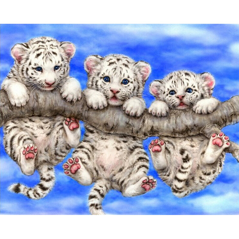5D pełny obraz zwierzęcia haft diamentowy haft krzyżykowy obraz diamentowy haft biały tygrys wzory robótki zestawy cyrkoni prezent