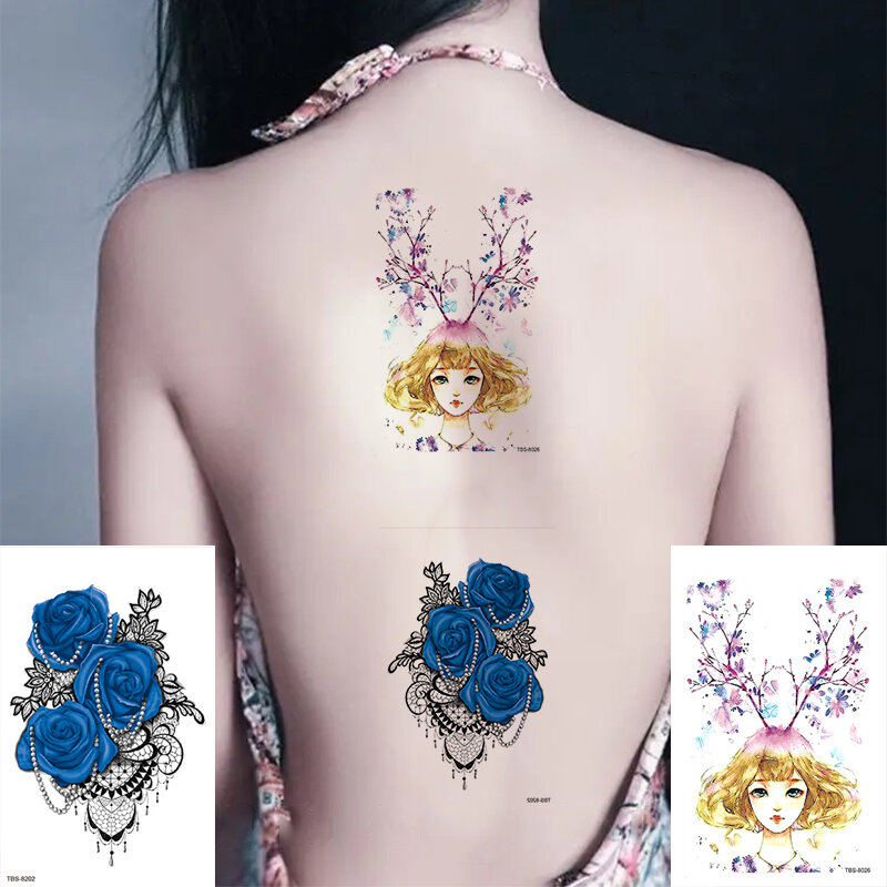 Simpatici fiori colorati adesivi per tatuaggi temporanei rosa finta braccio impermeabile clavicola Body Art Sticker farfalla usa e getta TBS