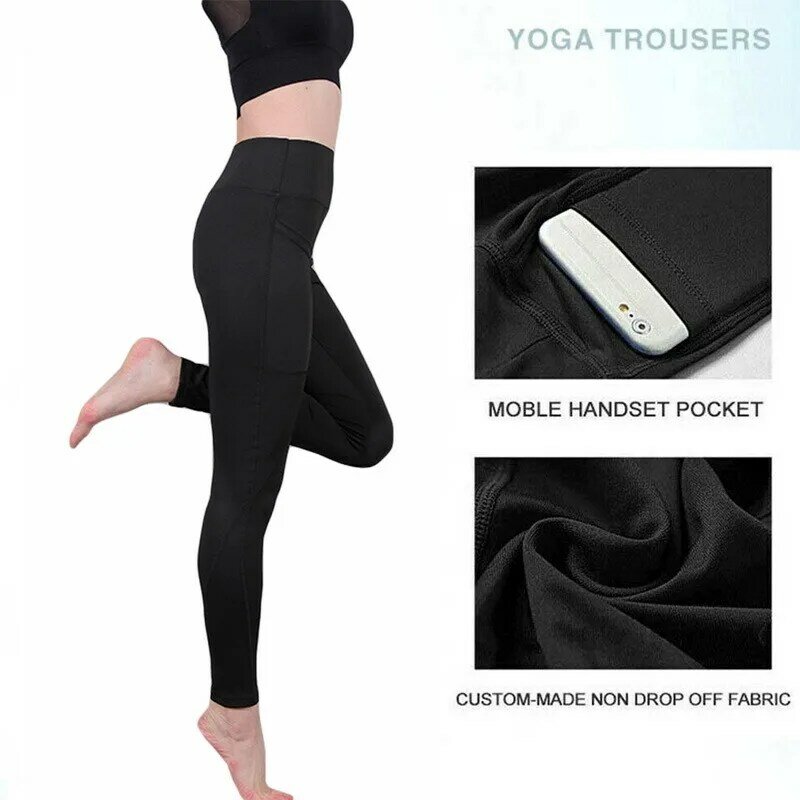 ผู้หญิง Yoga กางเกงขายาวสูงเอวกระเป๋าออกกำลังกาย Breathable ฟิตเนสเสื้อผ้าการฝึกอบรมกางเกงกางเกงห...