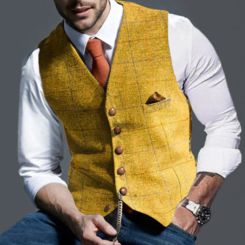Men's Suit Vest Slim Fit Male Gentleman Fashion check Business Waistcoat For Wedding Groomsmen Chalecos Para Hombre