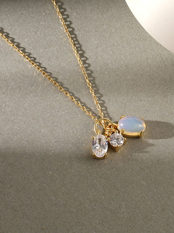 S'STEEL 925 Perak Murni Liontin Kalung Hadiah untuk Wanita Pernyataan Zirkon Desain Temperamen Mode Moonstone Perhiasan Bagus