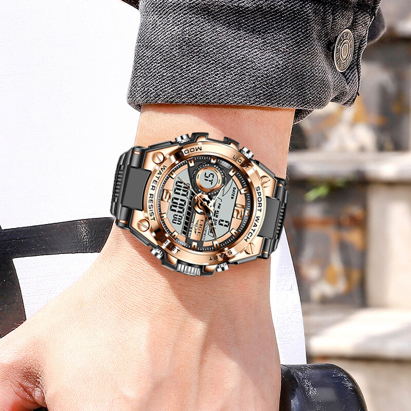LIGE-스포츠 밀리터리 손목 시계, 남성 브랜드 시계, 남성 시계, 듀얼 디스플레이 손목 시계, 육군, 야외 방수 시계